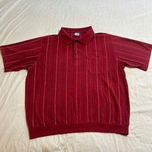 Haband Casual Joe Mens Vintage Burgundy Vertical Stripe Banded Hem Polo Shirt XL